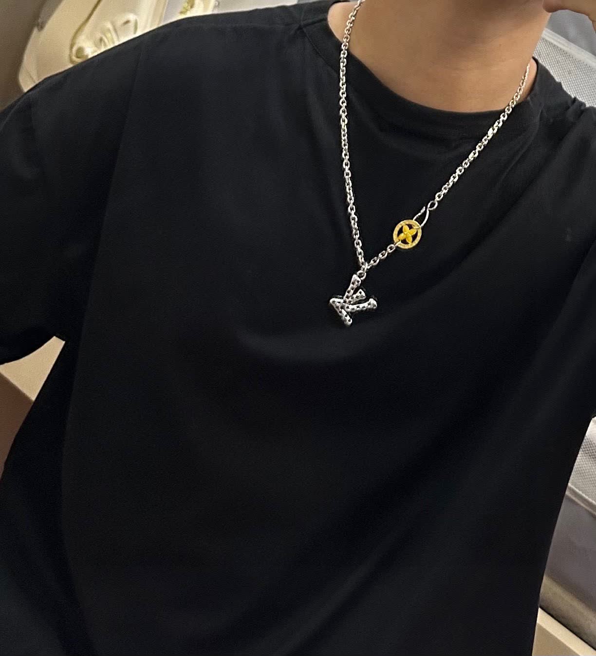Louis Vuitton Silver 'LV' Charm Necklace